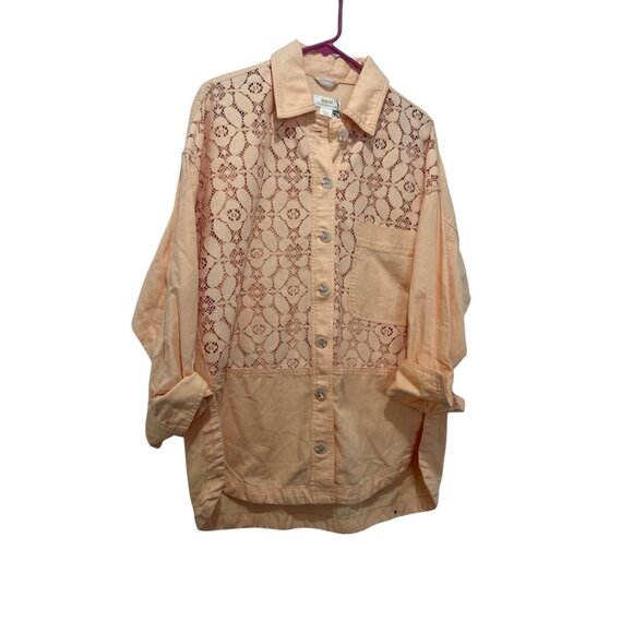 Anthropologie Maeve Lace Shirt Jacket Women Small Orange Shacket Cottage Western - Picture 16 of 16